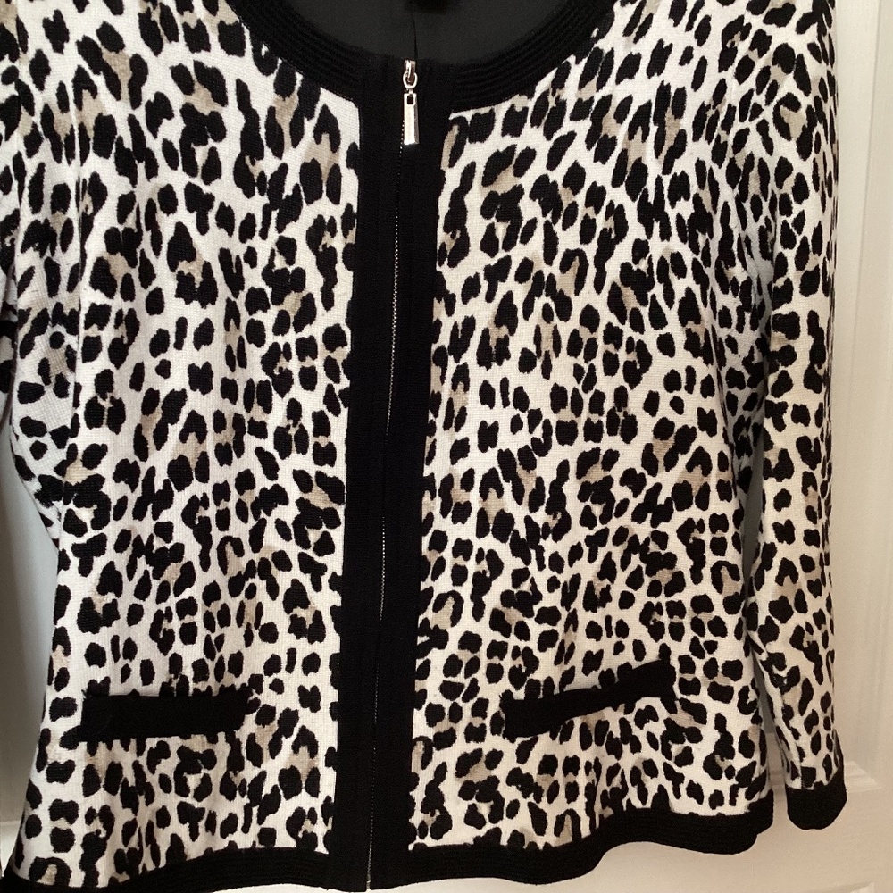 WHBM Animal Print Zip Front Rayon Sweater, Size Small